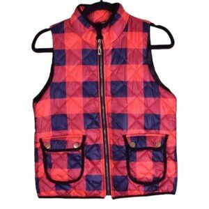 Women's Red & Navy Blue Buffalo Plaid Fall Winter Puffer Vest - Size M